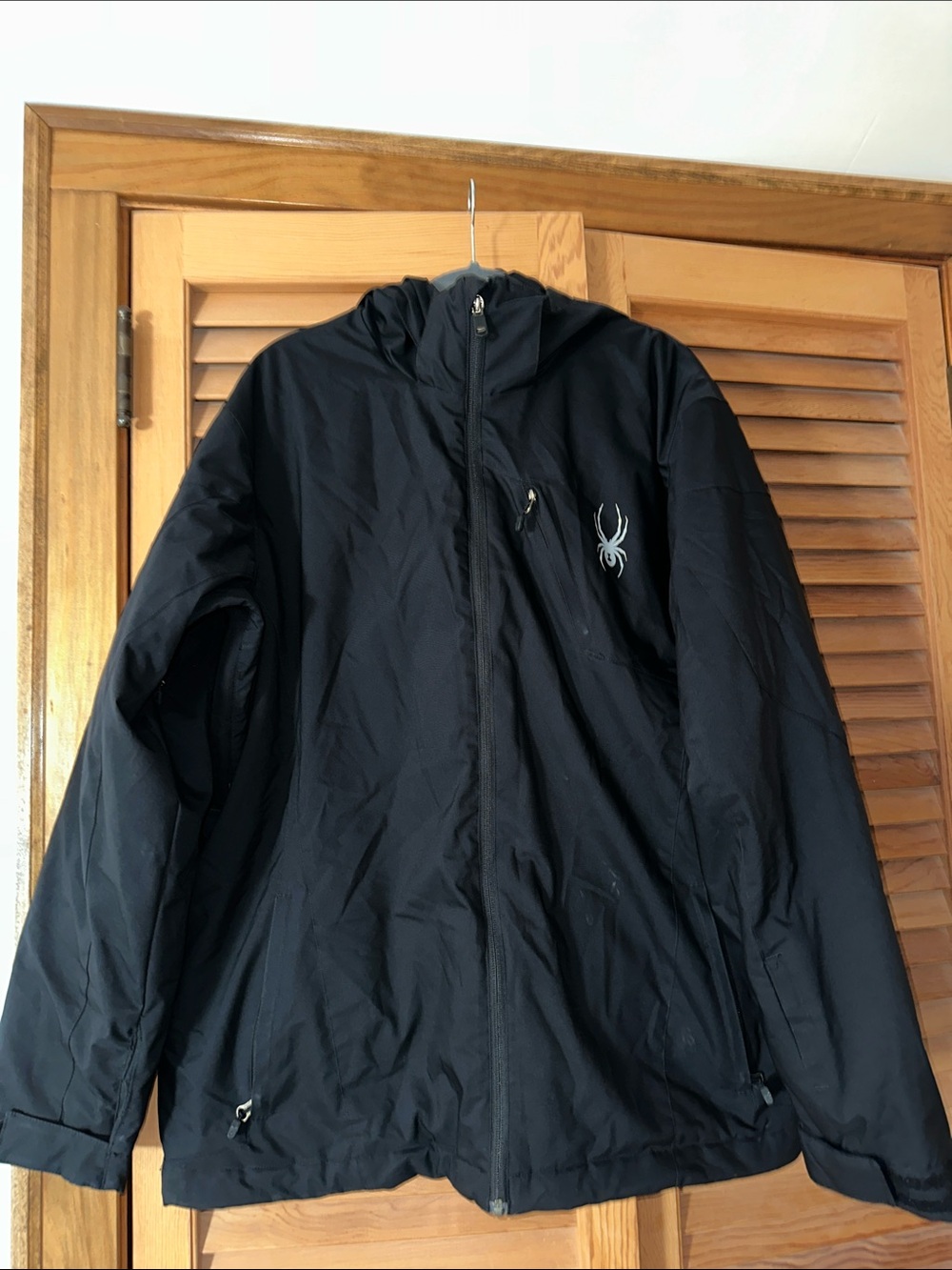 Spyder Men's Black Hooded Ski Shell Jacket with White Logo